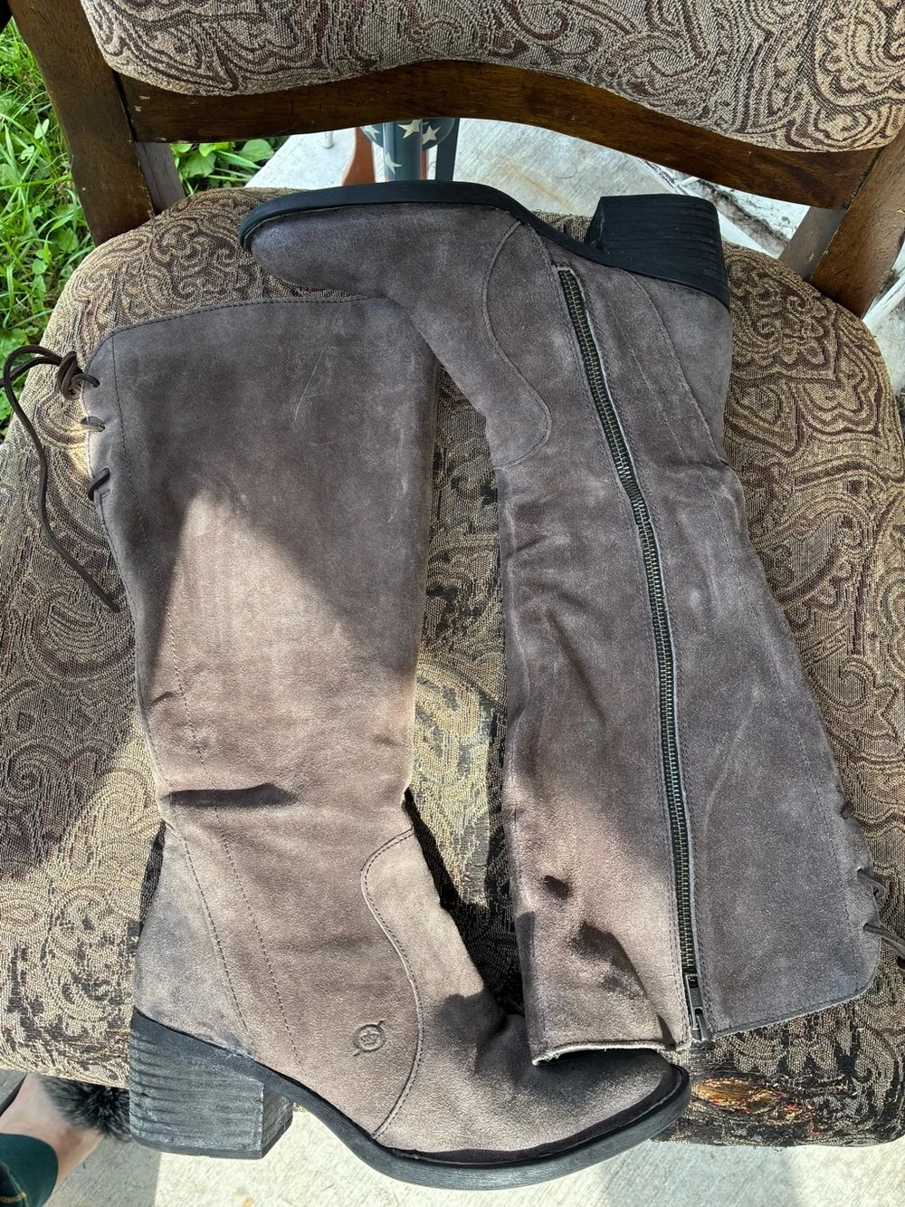 Born Suede Boots in Taupe Brown with lace up back-side zip-stunning! 7M